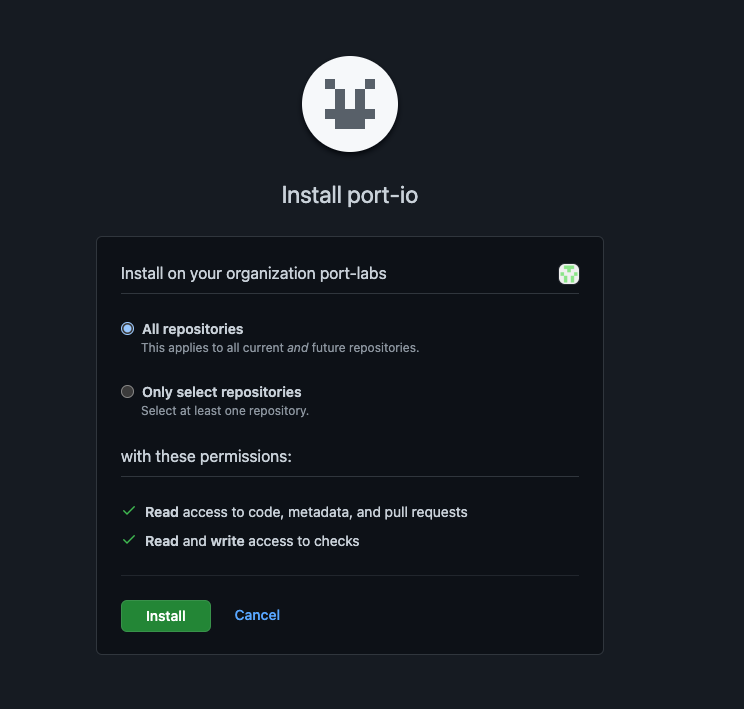 GitHub integration installation chooses repositories