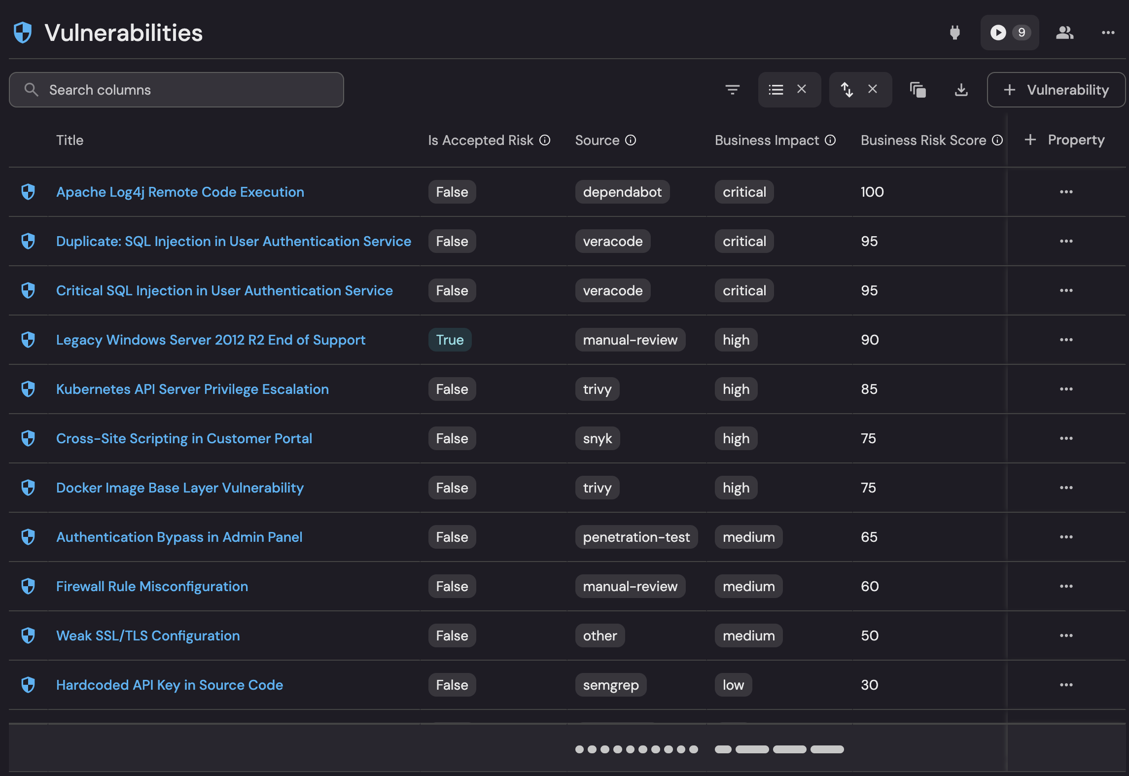 Vulnerability catalog
